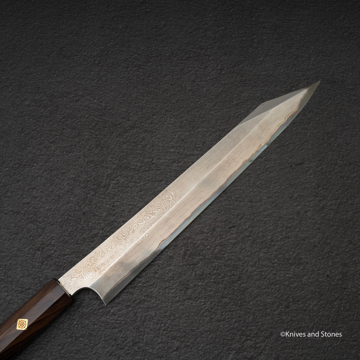二唐刃物鍛造所 暗門 黒染め 青二鋼 ダマスカス 切付柳刃 270mm