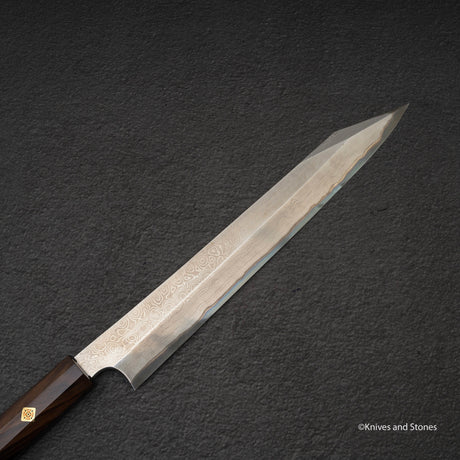 二唐刃物鍛造所 暗門 黒染め 青二鋼 ダマスカス 切付柳刃 270mm