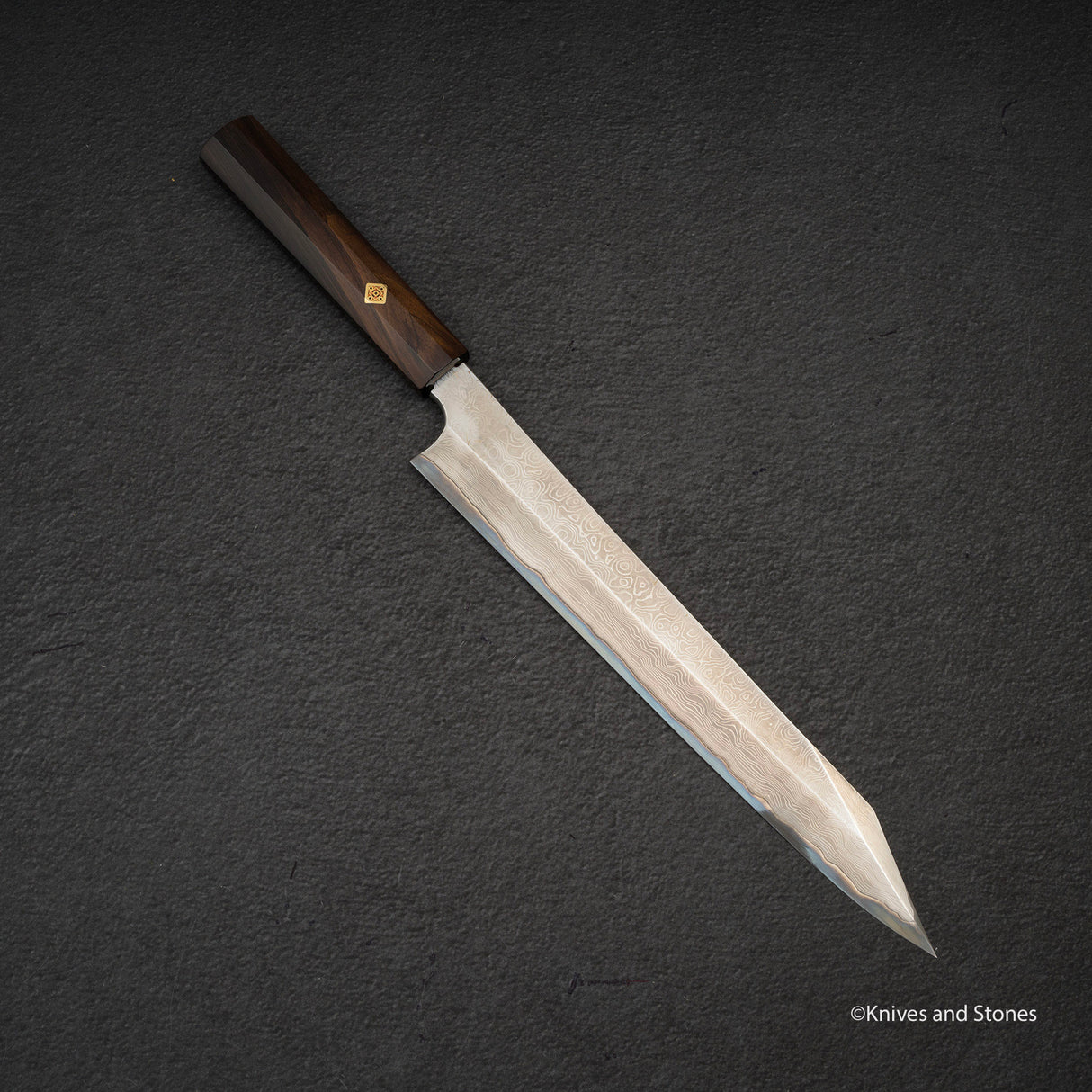 二唐刃物鍛造所 暗門 黒染め 青二鋼 ダマスカス 切付柳刃 270mm