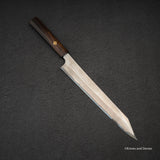 二唐刃物鍛造所 暗門 黒染め 青二鋼 ダマスカス 切付柳刃 270mm