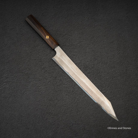 二唐刃物鍛造所 暗門 黒染め 青二鋼 ダマスカス 切付柳刃 270mm