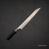 二唐刃物鍛造所 暗門 黒染め 青二鋼 ダマスカス 切付柳刃 300mm