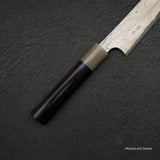 二唐刃物鍛造所 暗門 黒染め 青二鋼 ダマスカス 切付柳刃 300mm