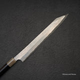 二唐刃物鍛造所 暗門 黒染め 青二鋼 ダマスカス 切付柳刃 300mm
