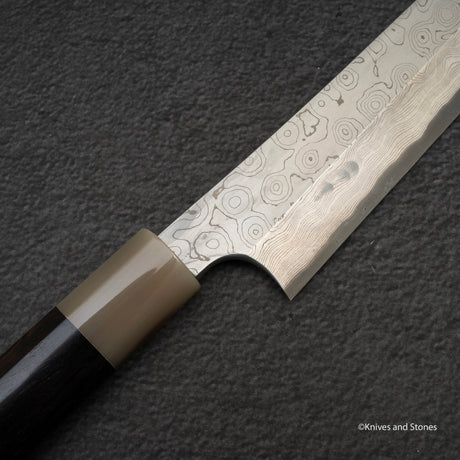 二唐刃物鍛造所 暗門 黒染め 青二鋼 ダマスカス 切付柳刃 300mm