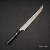 二唐刃物鍛造所 暗門 黒染め 青二鋼 ダマスカス 先丸蛸引き 300mm