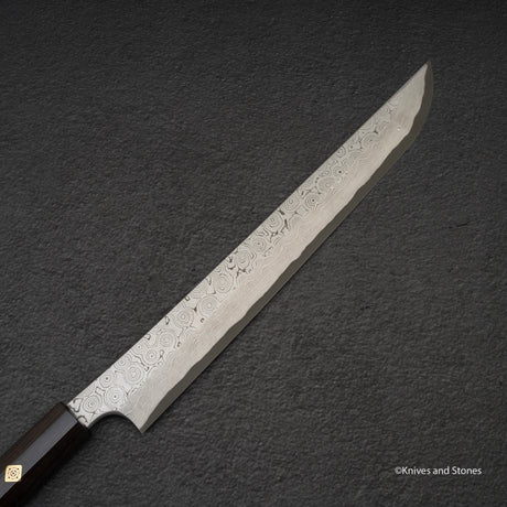 二唐刃物鍛造所 暗門 黒染め 青二鋼 ダマスカス 先丸蛸引き 300mm