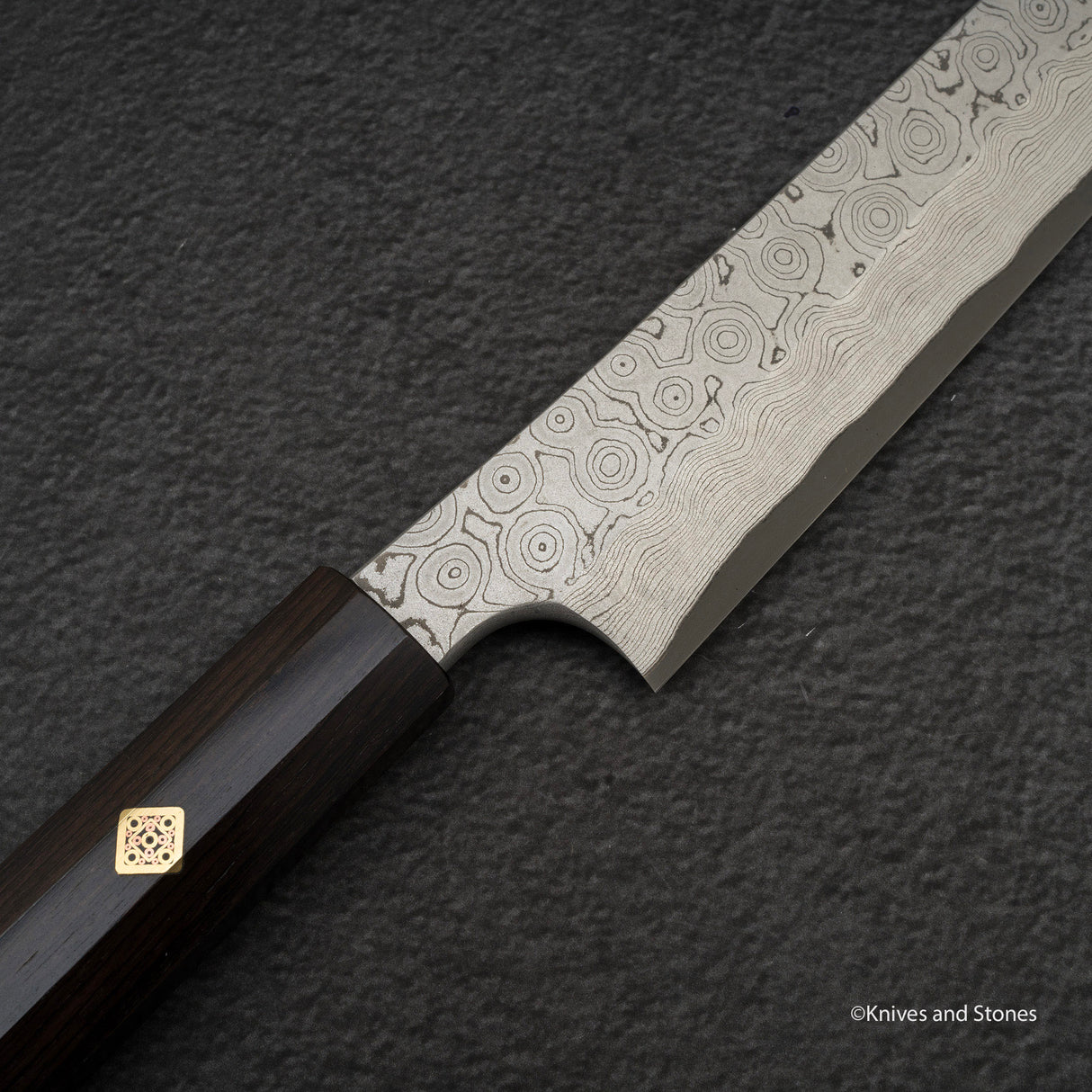 二唐刃物鍛造所 暗門 黒染め 青二鋼 ダマスカス 先丸蛸引き 300mm