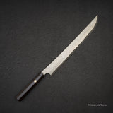二唐刃物鍛造所 暗門 黒染め 青二鋼 ダマスカス 先丸蛸引き 330mm
