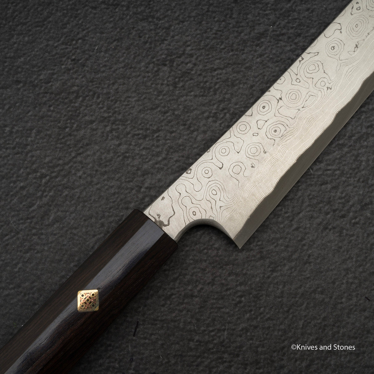 二唐刃物鍛造所 暗門 黒染め 青二鋼 ダマスカス 先丸蛸引き 330mm
