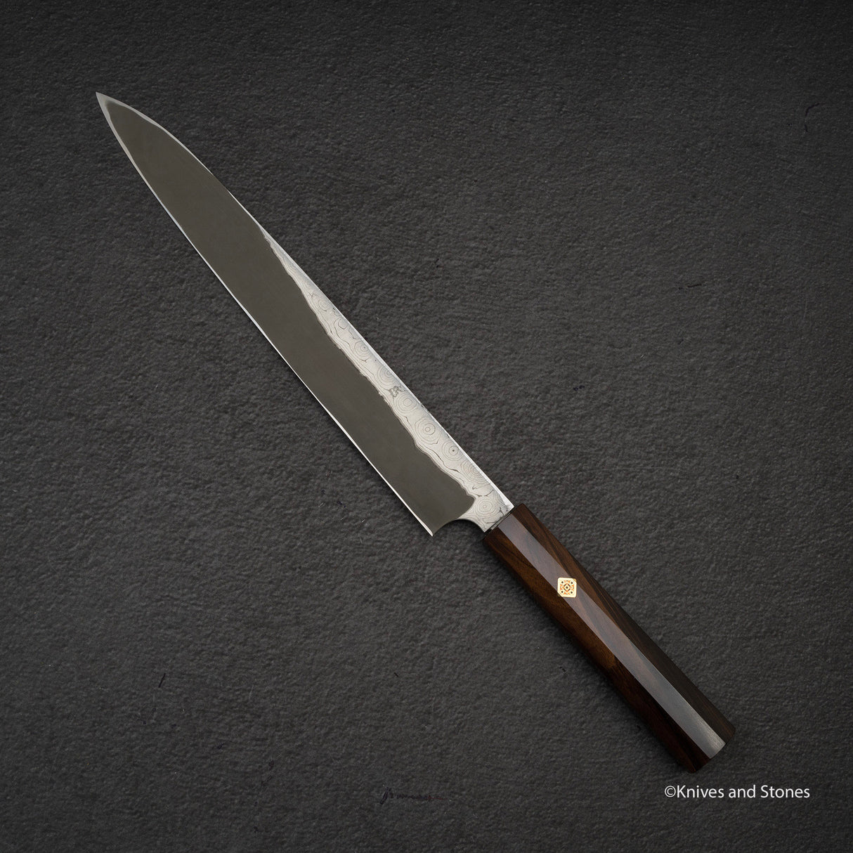 二唐刃物鍛造所 暗門 黒染め 青二鋼 ダマスカス 柳刃 270mm