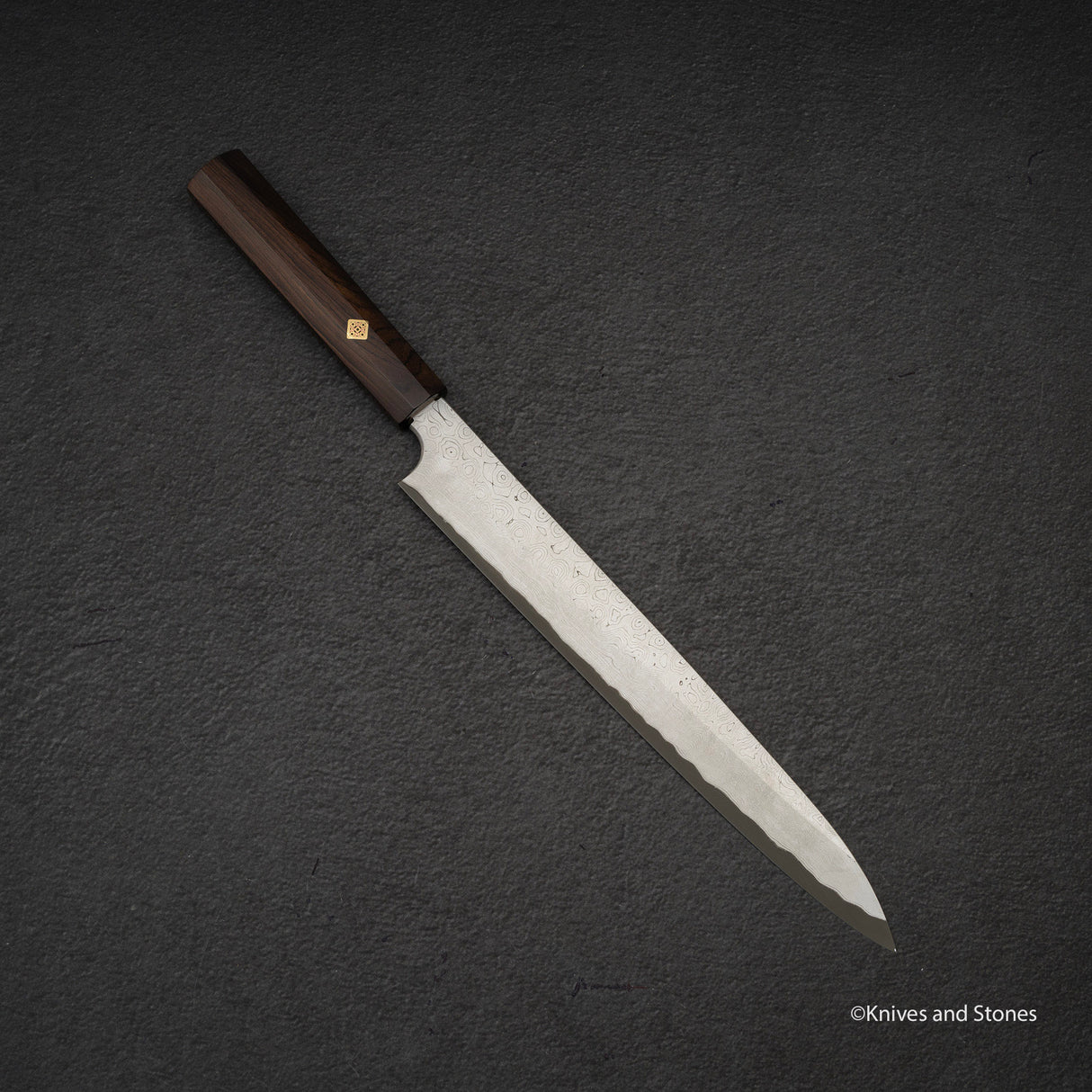 二唐刃物鍛造所 暗門 黒染め 青二鋼 ダマスカス 柳刃 270mm