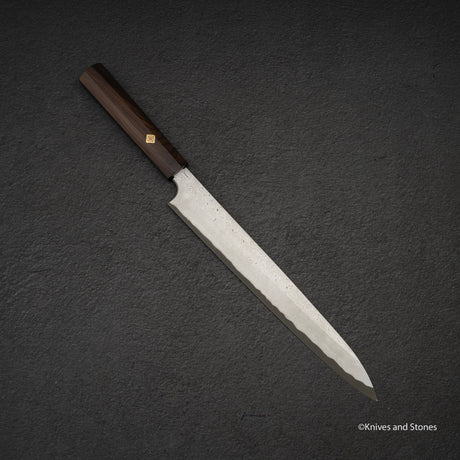二唐刃物鍛造所 暗門 黒染め 青二鋼 ダマスカス 柳刃 270mm