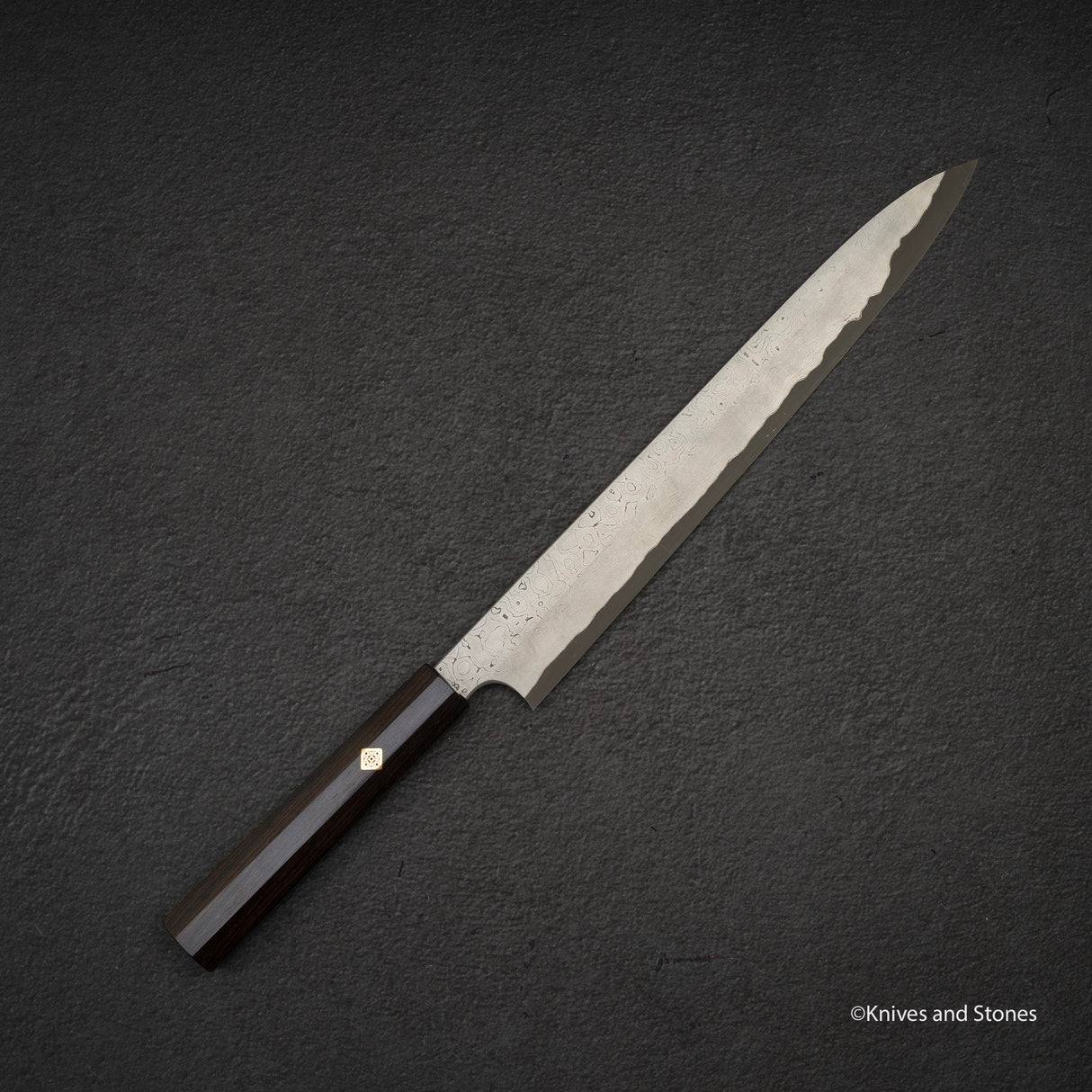 二唐刃物鍛造所 暗門 黒染め 青二鋼 ダマスカス 柳刃 300mm