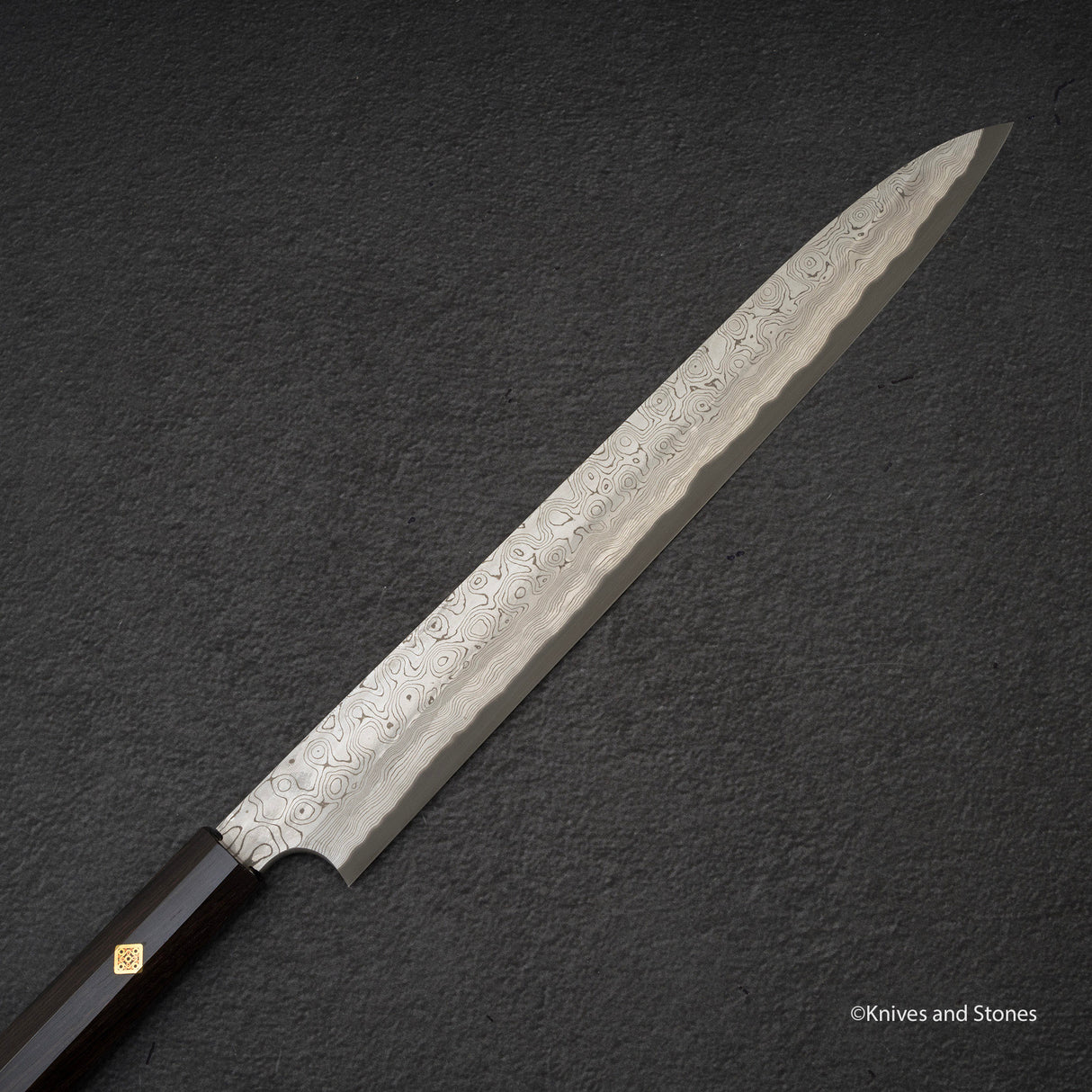 二唐刃物鍛造所 暗門 黒染め 青二鋼 ダマスカス 柳刃 330mm