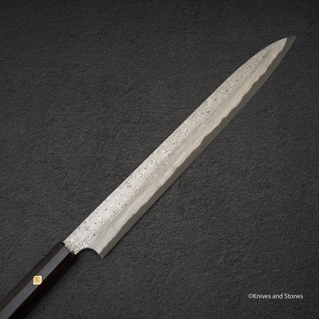 二唐刃物鍛造所 暗門 黒染め 青二鋼 ダマスカス 柳刃 330mm
