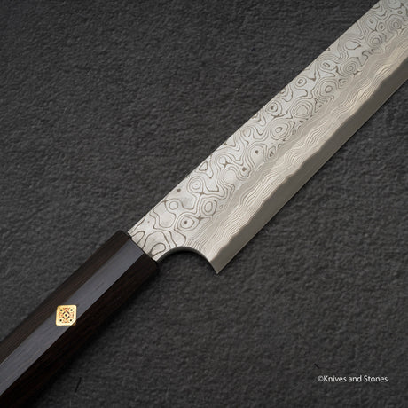 二唐刃物鍛造所 暗門 黒染め 青二鋼 ダマスカス 柳刃 330mm
