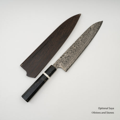 二唐刃物鍛造所 暗門 スーパーゴールド2 レインドロップダマスカス 牛刀 240mm