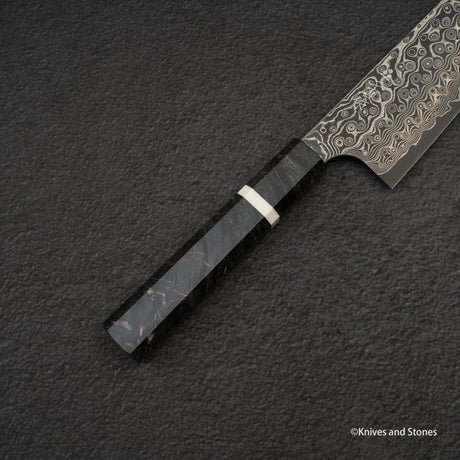 二唐刃物鍛造所 暗紋 SG2 レインドロップダマスカス 文化 180mm バーチバール柄
