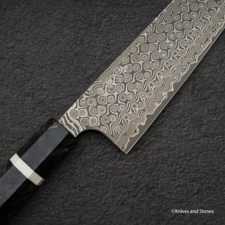 二唐刃物鍛造所 暗紋 SG2 レインドロップダマスカス 切付牛刀 240mm