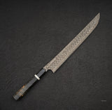 二唐刃物鍛造所 暗紋 SG2 レインドロップダマスカス 先丸筋引 300mm