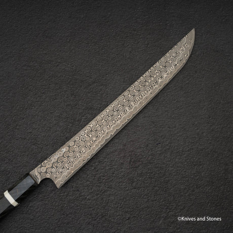 二唐刃物鍛造所 暗紋 SG2 レインドロップダマスカス 先丸筋引 300mm