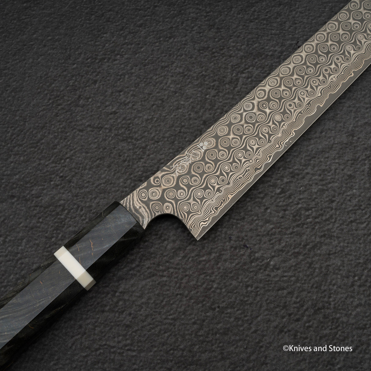 二唐刃物鍛造所 暗紋 SG2 レインドロップダマスカス 先丸筋引 300mm