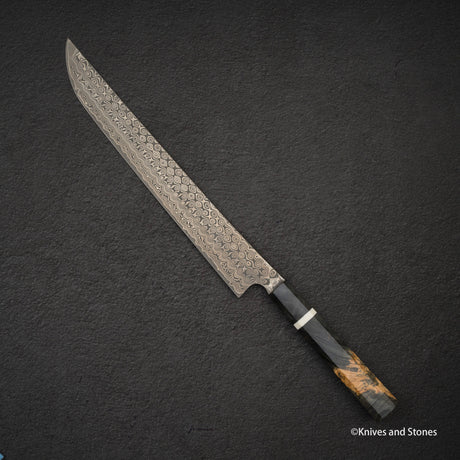 二唐刃物鍛造所 暗紋 SG2 レインドロップダマスカス 先丸筋引 300mm