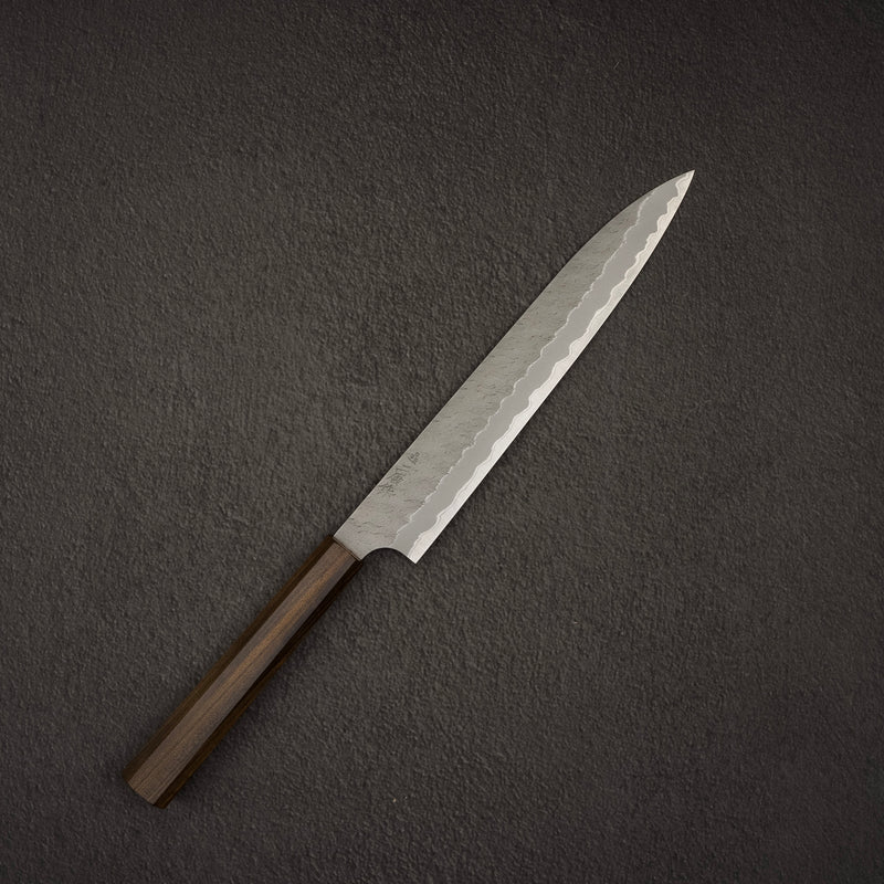 二唐刃物鍛造所 青紙スーパー マット磨き 槌目 筋引 240mm