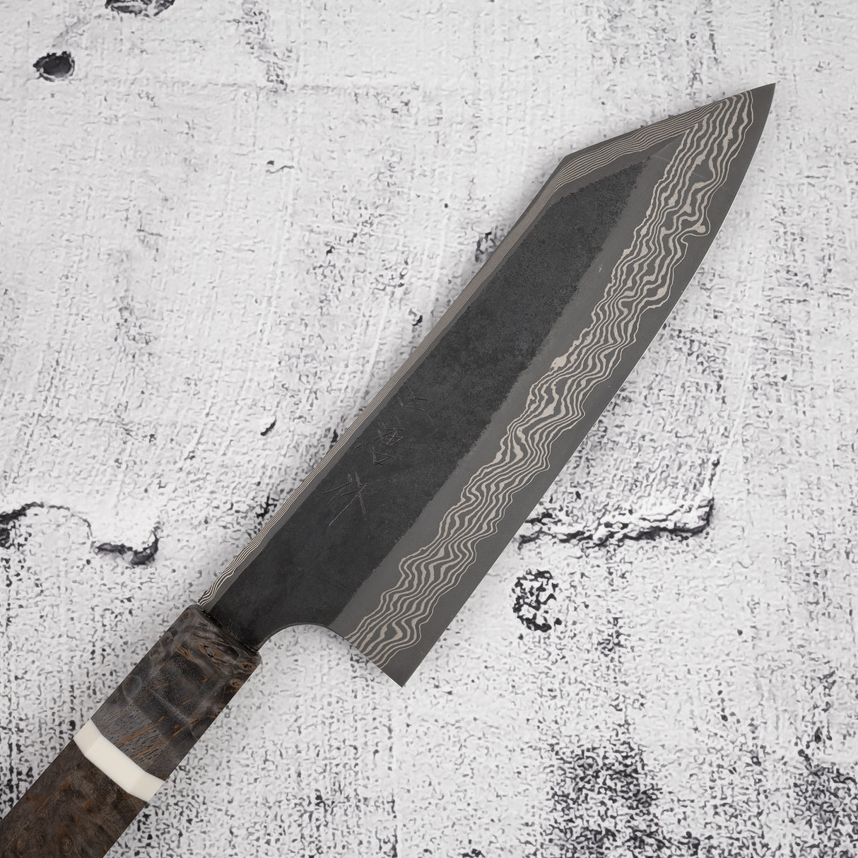 二唐刃物鍛造所 銀三鋼 黒染め ダマスカス 文化 180mm