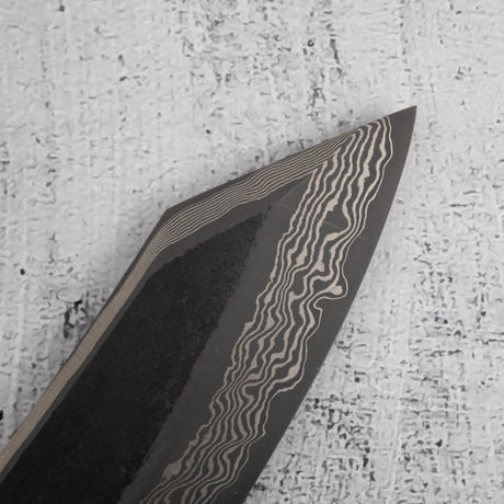 二唐刃物鍛造所 銀三鋼 黒染め ダマスカス 文化 180mm