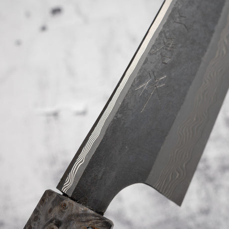 二唐刃物鍛造所 銀三鋼 黒染め ダマスカス 文化 180mm