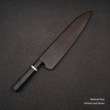 二唐刃物鍛造所 銀三鋼 黒染め ダマスカス 牛刀 240mm バーチハンドル