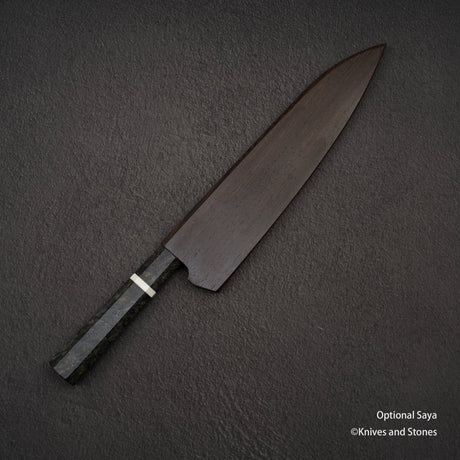 二唐刃物鍛造所 銀三鋼 黒染め ダマスカス 牛刀 240mm バーチハンドル