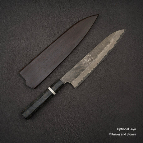 二唐刃物鍛造所 銀三鋼 黒染め ダマスカス 牛刀 240mm バーチハンドル