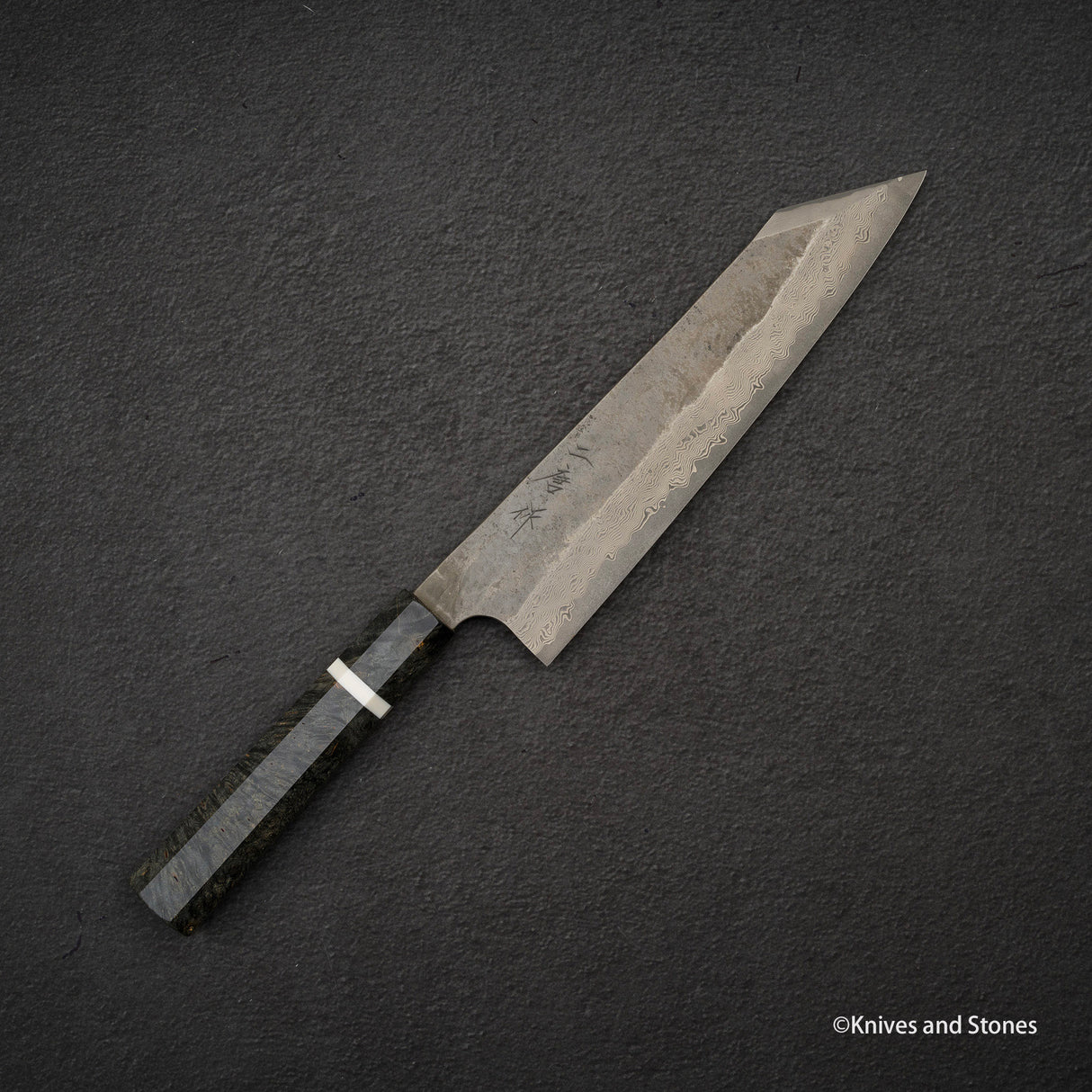 二唐刃物鍛造所 銀三鋼 黒染め ダマスカス 切付牛刀 240mm