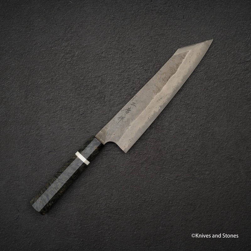 二唐刃物鍛造所 銀三鋼 黒染め ダマスカス 切付牛刀 240mm