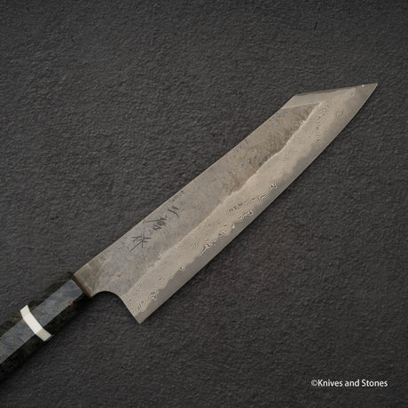 二唐刃物鍛造所 銀三鋼 黒染め ダマスカス 切付牛刀 240mm