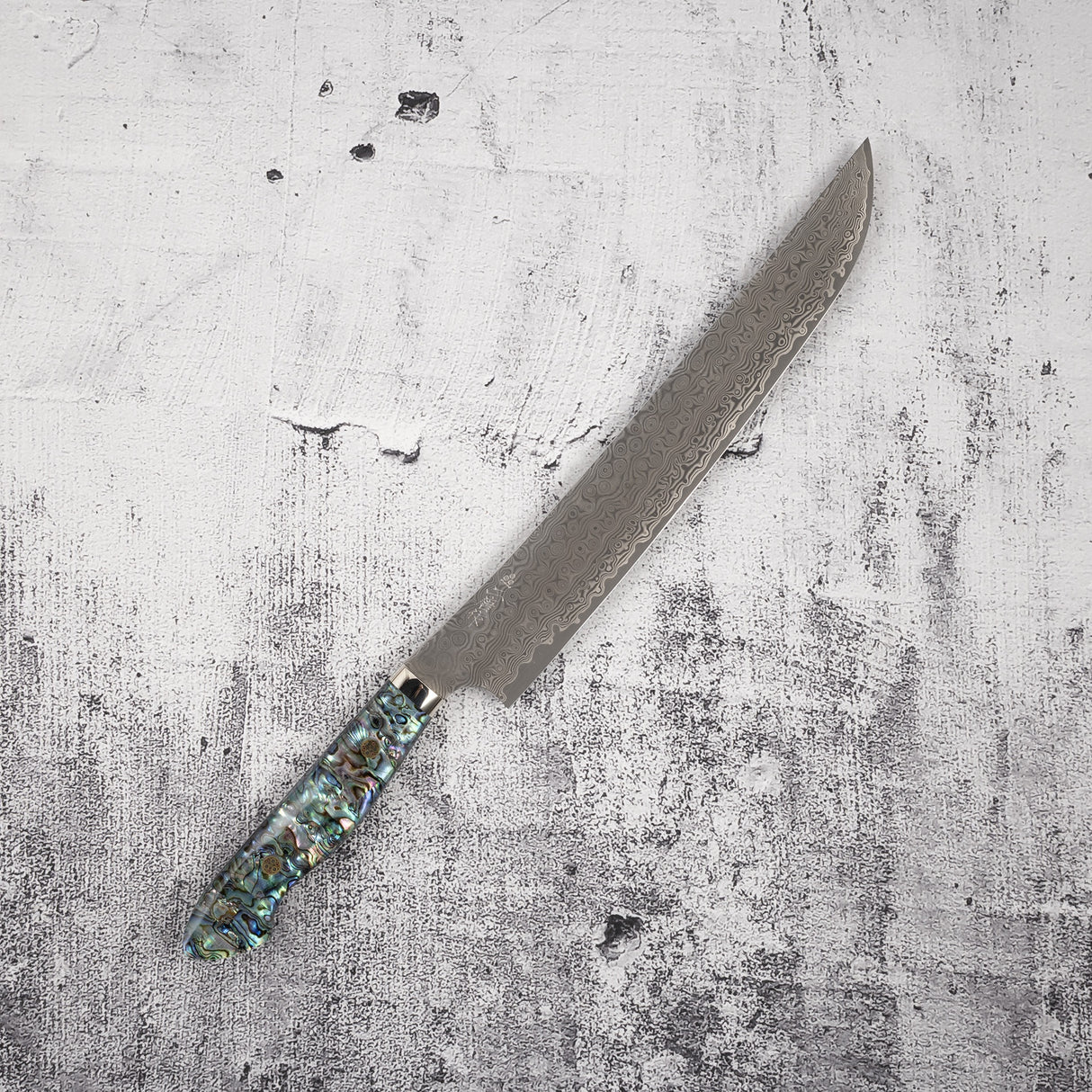 二唐刃物鍛造所 暗紋 SG2 レインドロップダマスカス 先丸筋引 270mm