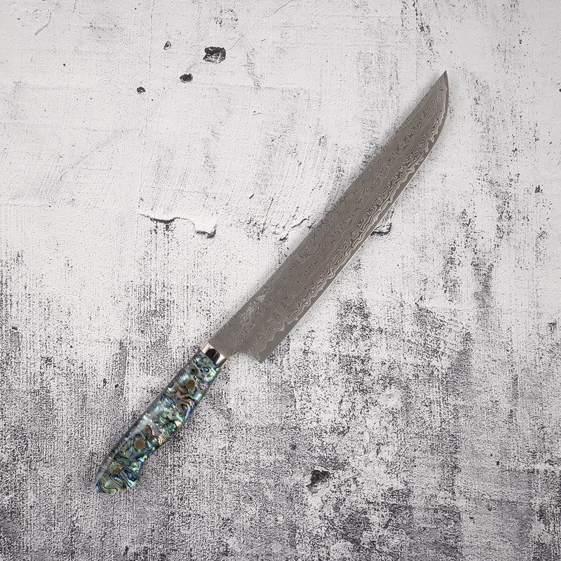 二唐刃物鍛造所 暗紋 SG2 レインドロップダマスカス 先丸筋引 270mm