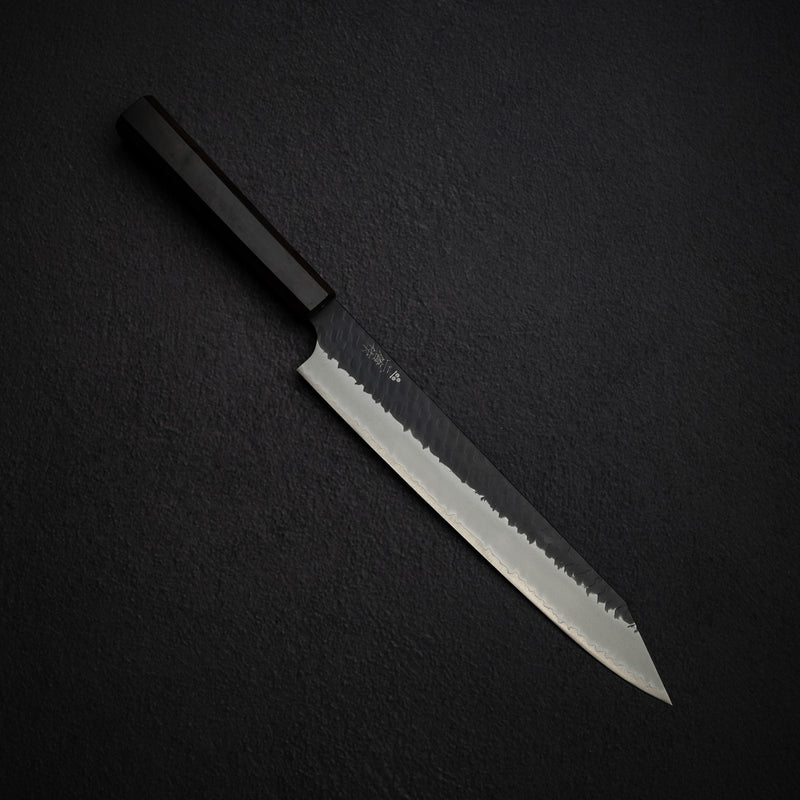 二唐刃物鍛造所 スーパーゴールド2 黒打ち 槌目 切付筋引 255mm エボニー