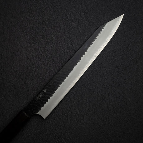 二唐刃物鍛造所 スーパーゴールド2 黒打ち 槌目 切付筋引 255mm エボニー