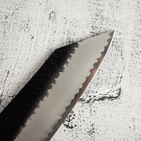 二唐刃物鍛造所 スーパーゴールド2 黒打ち 槌目 切付牛刀 210mm