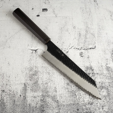 二唐刃物鍛造所 スーパーゴールド2 黒打ち 槌目 切付牛刀 210mm