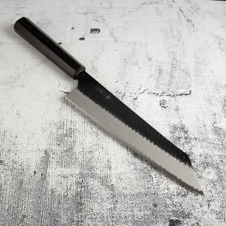 二唐刃物鍛造所 スーパーゴールド2 黒打ち 槌目 切付牛刀 240mm