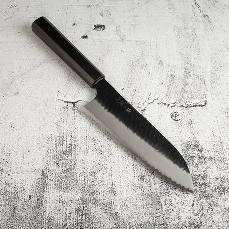 二唐刃物鍛造所 SG2 黒打ち 槌目 三徳 180mm エボニーハンドル
