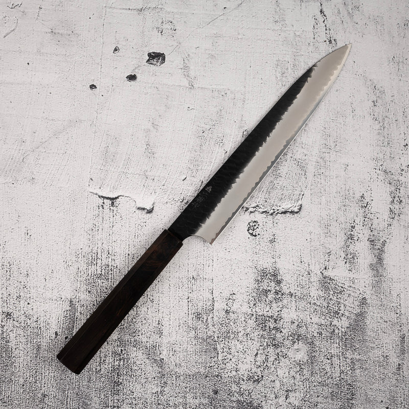 二唐刃物鍛造所 スーパーゴールド2 黒打ち 槌目 筋引 240mm