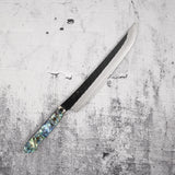 二唐刃物鍛造所 スーパーゴールド2 先丸筋引 270mm 黒打ち 槌目 白蝶貝ハンドル