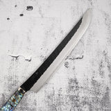 二唐刃物鍛造所 スーパーゴールド2 先丸筋引 270mm 黒打ち 槌目 白蝶貝ハンドル