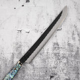 二唐刃物鍛造所 スーパーゴールド2 先丸筋引 300mm 黒打ち 槌目 白蝶貝ハンドル
